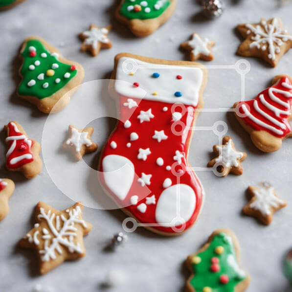 Σετ των 2 Intra Συλλεκτικό Ξύλινο Παζλ Plywood  4mm - Διακοσμημένα χριστουγεννιάτικα μπισκότα σε λευκό τραπέζι Σε Ξύλινο Κουτί - Διαστάσεις: 10x10 cm – 25 κομμάτια