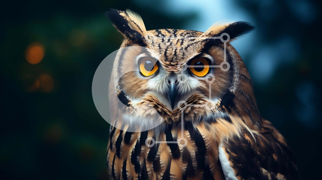 Σετ των 2 Intra Συλλεκτικό Ξύλινο Παζλ Plywood  4mm - Κοντινό πλάνο μιας κουκουβάγιας με μεγάλα, κίτρινα μάτια Σε Ξύλινο Κουτί - Διαστάσεις: 10x10 cm – 25 κομμάτια