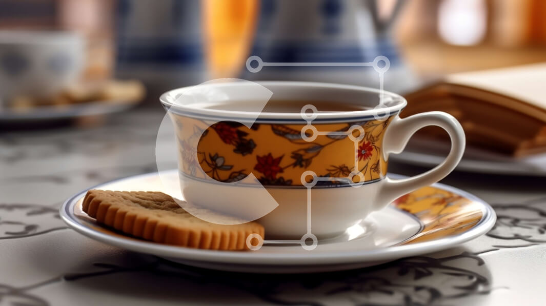 Σετ των 2 Intra Συλλεκτικό Ξύλινο Παζλ Plywood  4mm - Κομψή εικόνα του φλυτζανιού τσαγιού και των μπισκότων σε ένα τραπέζι Σε Ξύλινο Κουτί - Διαστάσεις: 10x10 cm – 25 κομμάτια