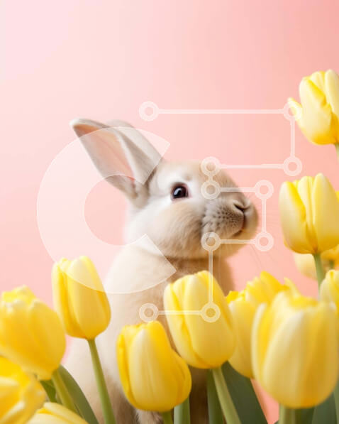 Σετ των 2 Intra Συλλεκτικό Ξύλινο Παζλ Plywood  4mm - Περίεργο κουνέλι λαγουδάκι με κίτρινες τουλίπες Σε Ξύλινο Κουτί - Διαστάσεις: 10x10 cm – 25 κομμάτια