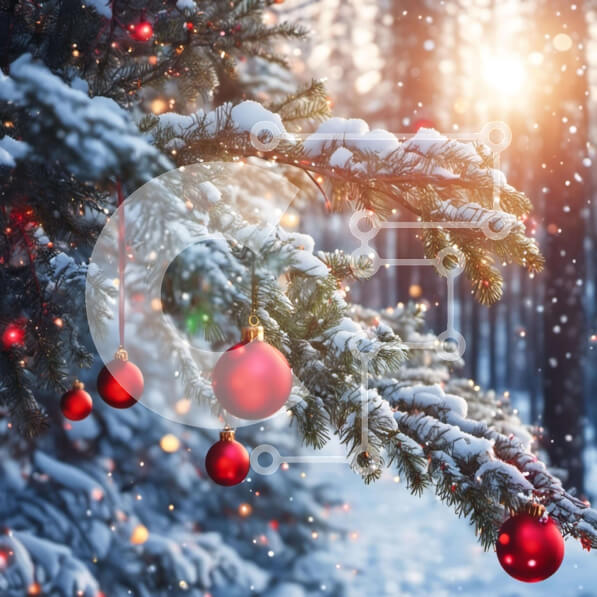 Intra Συλλεκτικό Ξύλινο Παζλ Plywood  4mm - Χιονισμένο κλαδί δέντρου με χριστουγεννιάτικες μπάλες Σε Ξύλινο Κουτί - Διαστάσεις: 10x10 cm – 25 κομμάτια