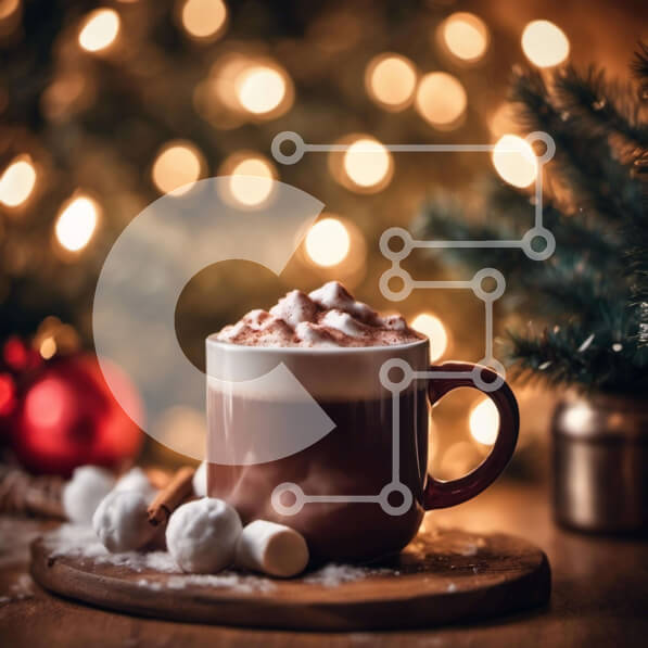 Intra Συλλεκτικό Ξύλινο Παζλ Plywood  4mm - Ζεστό κακάο με marshmallows και ξυλάκια κανέλας μπροστά από τα χριστουγεννιάτικα στολίδια Σε Ξύλινο Κουτί - Διαστάσεις Puzzle: 10x10 cm – 25 κομμάτια