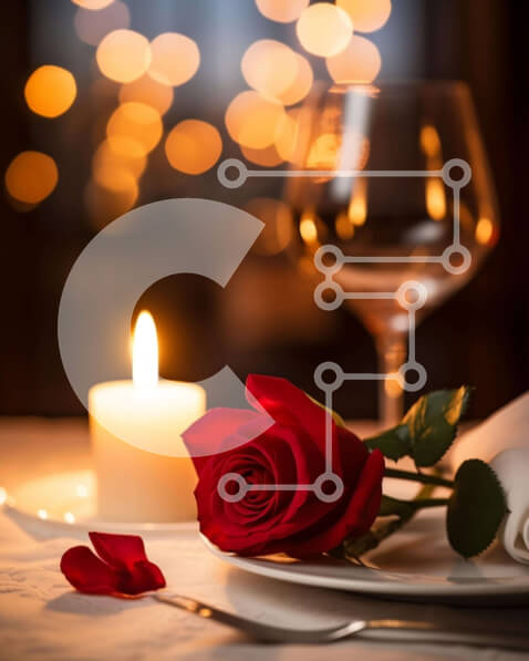 Σετ των 2 Intra Συλλεκτικό Ξύλινο Παζλ Plywood  4mm - Τραπέζι φαγητού με άδειο ποτήρι και κόκκινο τριαντάφυλλο Σε Ξύλινο Κουτί - Διαστάσεις: 10x10 cm – 25 κομμάτια