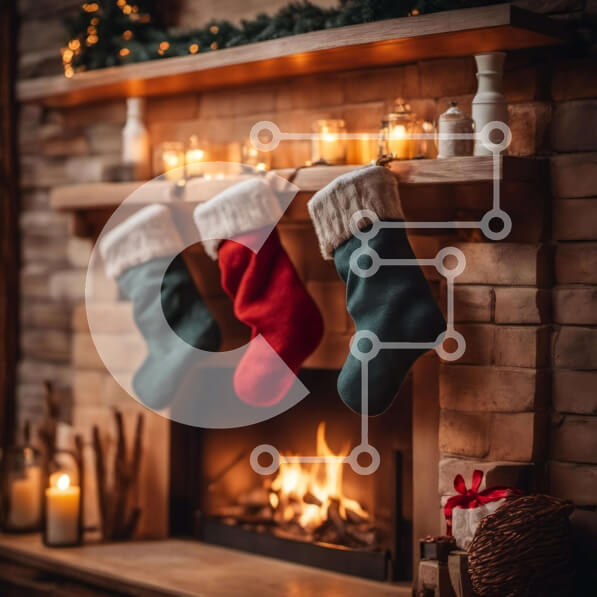 Intra Συλλεκτικό Ξύλινο Παζλ Plywood  4mm - Χριστουγεννιάτικες κάλτσες που κρέμονται στο τζάκι Σε Ξύλινο Κουτί - Διαστάσεις: 10x10 cm – 25 κομμάτια