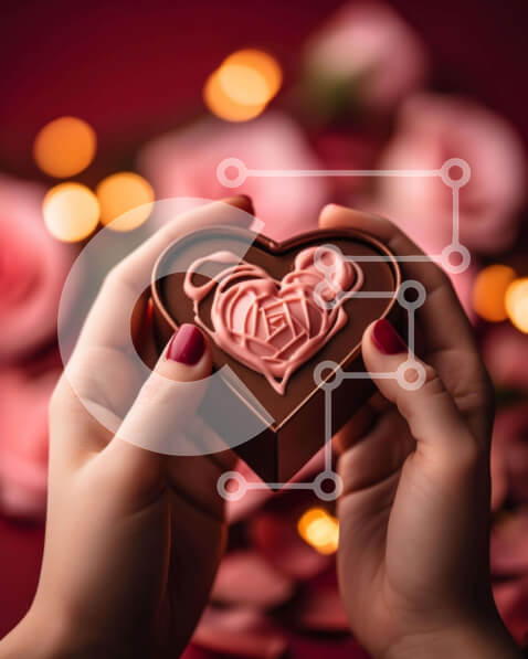 Intra Συλλεκτικό Ξύλινο Παζλ Plywood  4mm - Κουτί σοκολάτας σε σχήμα καρδιάς με κόκκινα τριαντάφυλλα και στοιχεία λουλουδιών Σε Ξύλινο Κουτί - Διαστάσεις Puzzle: 10x10 cm – 25 κομμάτια