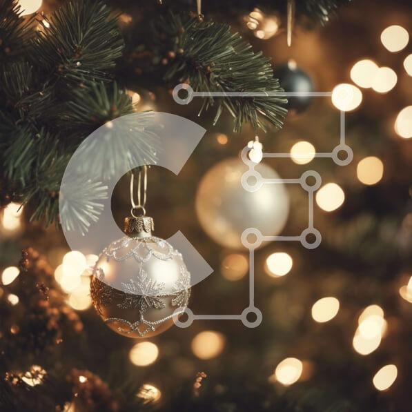 Intra Συλλεκτικό Ξύλινο Παζλ Plywood  4mm - Στολισμένο χριστουγεννιάτικο δέντρο με ασημένια και χρυσά στολίδια Σε Ξύλινο Κουτί - Διαστάσεις: 10x10 cm – 25 κομμάτια