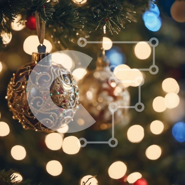 Intra Συλλεκτικό Ξύλινο Παζλ Plywood  4mm - Χριστουγεννιάτικα στολίδια με πολύχρωμα φωτάκια και στολίδια Σε Ξύλινο Κουτί - Διαστάσεις: 10x10 cm – 25 κομμάτια