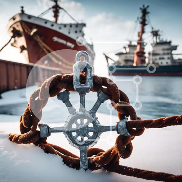 Intra Συλλεκτικό Ξύλινο Παζλ Plywood  4mm - Χιονισμένο σχοινί και παρασυρόμενο ξύλο κοντά σε μεγάλο πλοίο Σε Ξύλινο Κουτί - Διαστάσεις: 10x10 cm – 25 κομμάτια