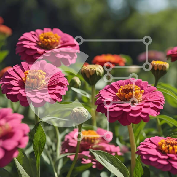 Intra Συλλεκτικό Ξύλινο Παζλ Plywood  4mm - Ομάδα ροζ λουλουδιών στο καταπράσινο φύλλωμα Σε Ξύλινο Κουτί - Διαστάσεις: 10x10 cm – 25 κομμάτια