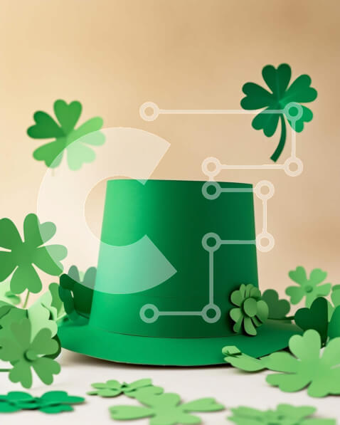 Intra Συλλεκτικό Ξύλινο Παζλ Plywood  4mm - Πράσινο καπέλο του Αγίου Πατρικίου με φύλλα τριφυλλιού Σε Ξύλινο Κουτί - Διαστάσεις: 10x10 cm – 25 κομμάτια