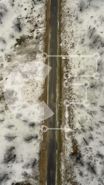 Σετ των 2 Intra Συλλεκτικό Ξύλινο Παζλ Plywood  4mm - Εναέρια άποψη του χιονισμένου δρόμου στη μέση ενός χωραφιού Σε Ξύλινο Κουτί - Διαστάσεις: 10x10 cm – 25 κομμάτια