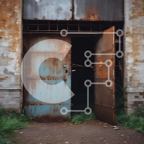 Intra Συλλεκτικό Ξύλινο Παζλ Plywood  4mm - Εγκαταλελειμμένο κτίριο με σκουριασμένες ανοιχτές πόρτες Σε Ξύλινο Κουτί - Διαστάσεις Puzzle: 10x10 cm – 25 κομμάτια