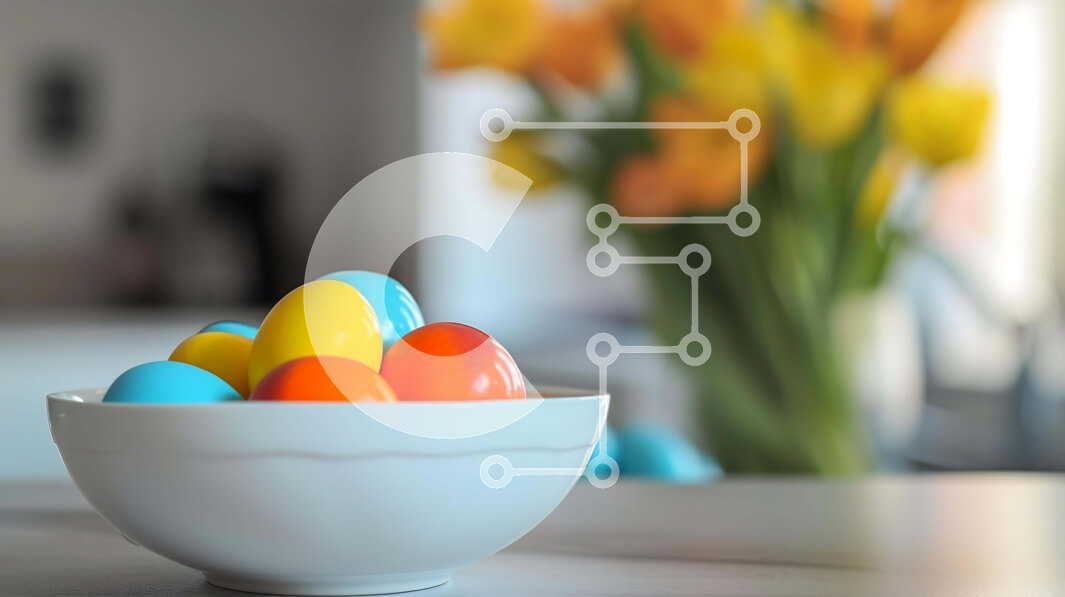 Intra Συλλεκτικό Ξύλινο Παζλ Plywood  4mm - Πολύχρωμα Πασχαλινά αυγά σε λευκό μπολ με κίτρινες τουλίπες Σε Ξύλινο Κουτί - Διαστάσεις: 10x10 cm – 25 κομμάτια