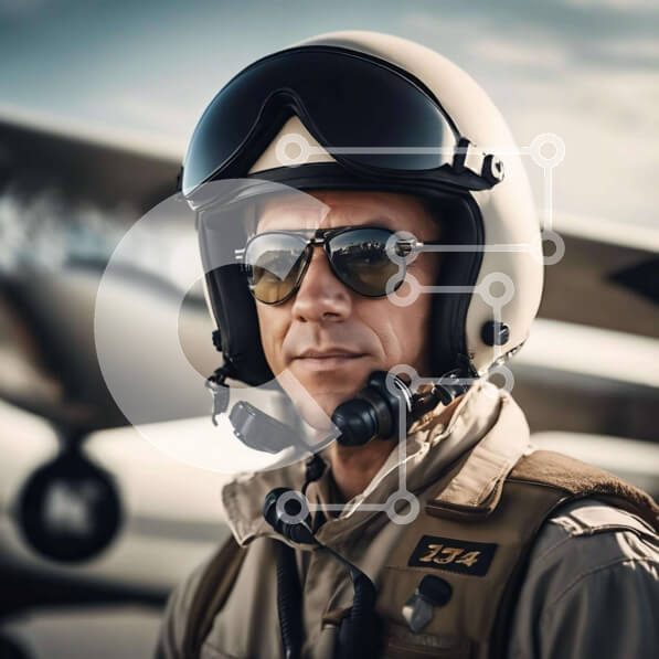 Intra Συλλεκτικό Ξύλινο Παζλ Plywood  4mm - Άνθρωπος με εξοπλισμό αεροπορίας που στέκεται μπροστά από ένα αεροπλάνο Σε Ξύλινο Κουτί - Διαστάσεις Puzzle: 10x10 cm – 25 κομμάτια