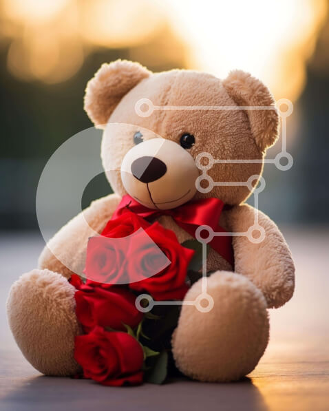 Intra Συλλεκτικό Ξύλινο Παζλ Plywood  4mm - Αρκουδάκι με κόκκινα τριαντάφυλλα Σε Ξύλινο Κουτί - Διαστάσεις Puzzle: 10x10 cm – 25 κομμάτια