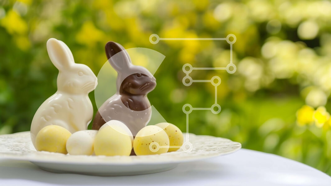 Intra Συλλεκτικό Ξύλινο Παζλ Plywood  4mm - Πασχαλινά σοκολατένια κουνελάκια και αυγά σε ένα διακοσμημένο πιάτο Σε Ξύλινο Κουτί - Διαστάσεις: 10x10 cm – 25 κομμάτια