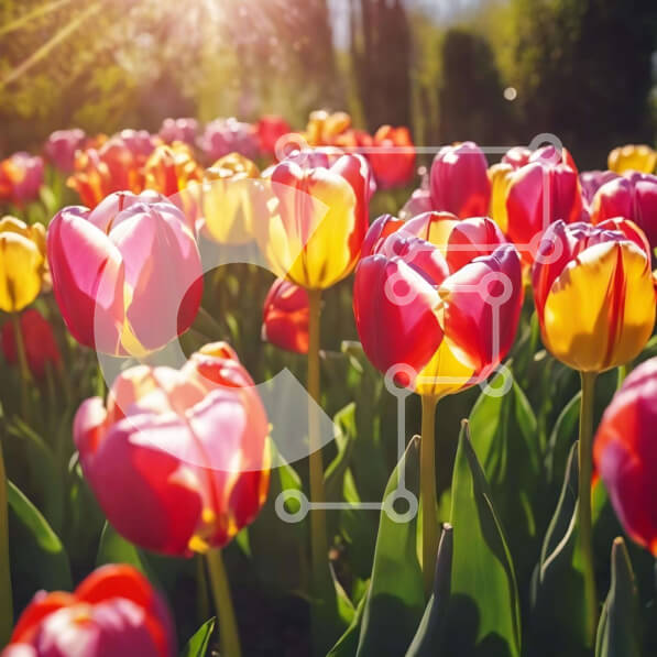 Intra Συλλεκτικό Ξύλινο Παζλ Plywood  4mm - Πολύχρωμο χωράφι με τουλίπα σε άνθιση με λαμπερή ηλιοφάνεια Σε Ξύλινο Κουτί - Διαστάσεις: 10x10 cm – 25 κομμάτια