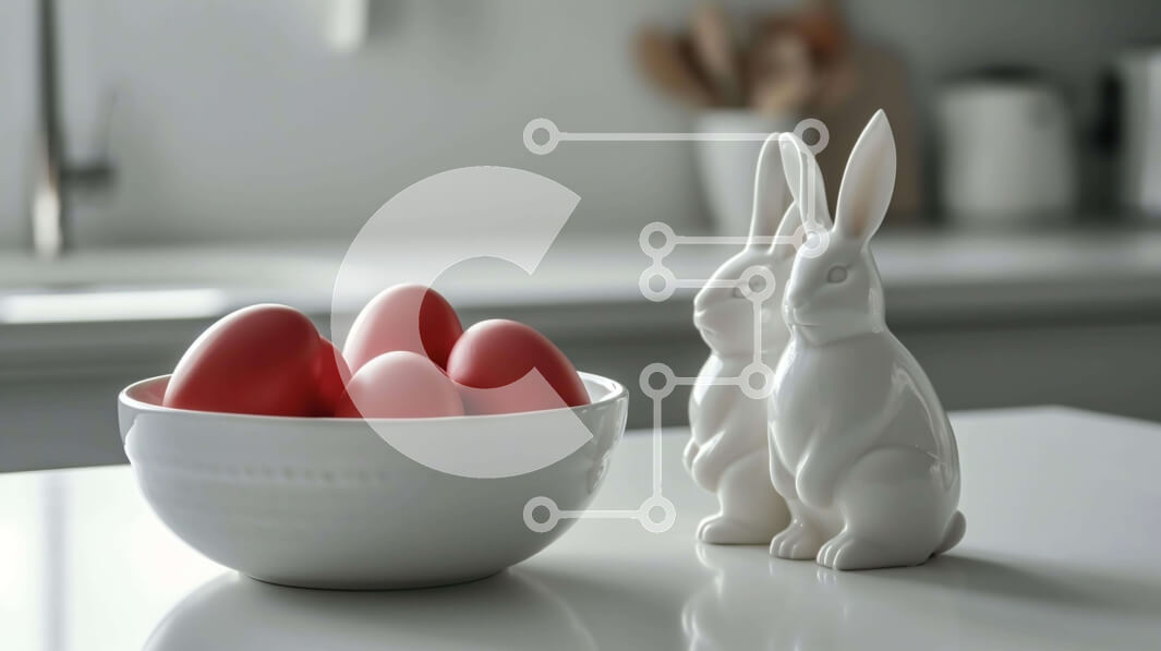 Σετ των 2 Intra Συλλεκτικό Ξύλινο Παζλ Plywood  4mm - Πασχαλινό τραπέζι με ειδώλια κουνελιών και κόκκινα αυγά Σε Ξύλινο Κουτί - Διαστάσεις: 10x10 cm – 25 κομμάτια