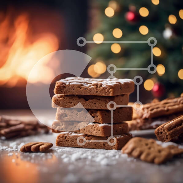 Intra Συλλεκτικό Ξύλινο Παζλ Plywood  4mm - Στοίβα από μπισκότα μελόψωμο μπροστά από το τζάκι Σε Ξύλινο Κουτί - Διαστάσεις: 10x10 cm – 25 κομμάτια