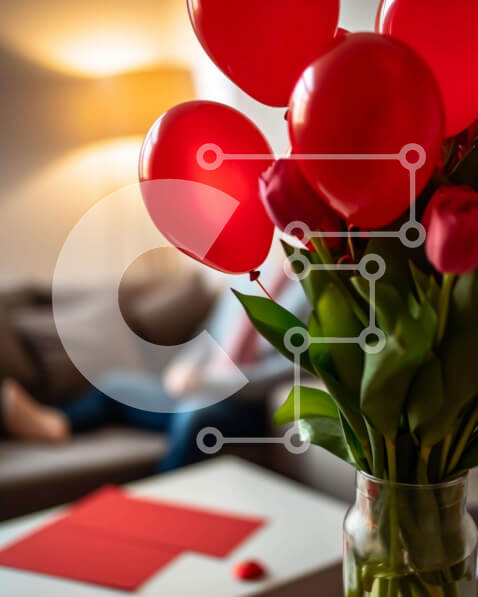 Intra Συλλεκτικό Ξύλινο Παζλ Plywood  4mm - Γιορτή του Αγίου Βαλεντίνου με κόκκινα μπαλόνια και τριαντάφυλλα Σε Ξύλινο Κουτί - Διαστάσεις Puzzle: 10x10 cm – 25 κομμάτια