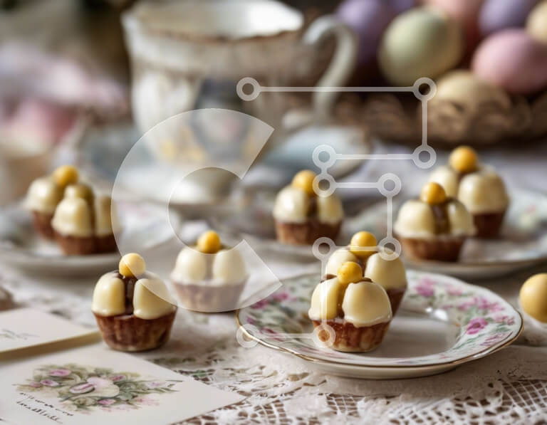 Σετ των 2 Intra Συλλεκτικό Ξύλινο Παζλ Plywood  4mm - Κομψό επιδόρπιο τραπέζι με cupcakes και φλιτζάνια τσαγιού Σε Ξύλινο Κουτί - Διαστάσεις: 10x10 cm – 25 κομμάτια