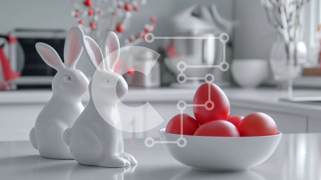 Intra Συλλεκτικό Ξύλινο Παζλ Plywood  4mm - Πασχαλινά ειδώλια λαγουδάκι με κόκκινα αυγά στον πάγκο της κουζίνας Σε Ξύλινο Κουτί - Διαστάσεις: 10x10 cm – 25 κομμάτια