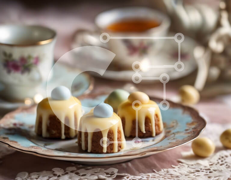 Σετ των 2 Intra Συλλεκτικό Ξύλινο Παζλ Plywood  4mm - Πασχαλινά επιδόρπια με τσάι και καραμέλες Σε Ξύλινο Κουτί - Διαστάσεις: 10x10 cm – 25 κομμάτια