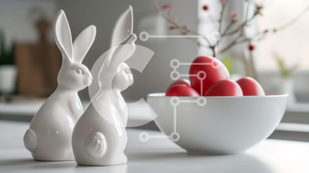 Intra Συλλεκτικό Ξύλινο Παζλ Plywood  4mm - Διακόσμηση τραπεζιού με πασχαλινό θέμα με ειδώλια λαγουδάκι και κόκκινα αυγά Σε Ξύλινο Κουτί - Διαστάσεις Puzzle: 10x10 cm – 25 κομμάτια