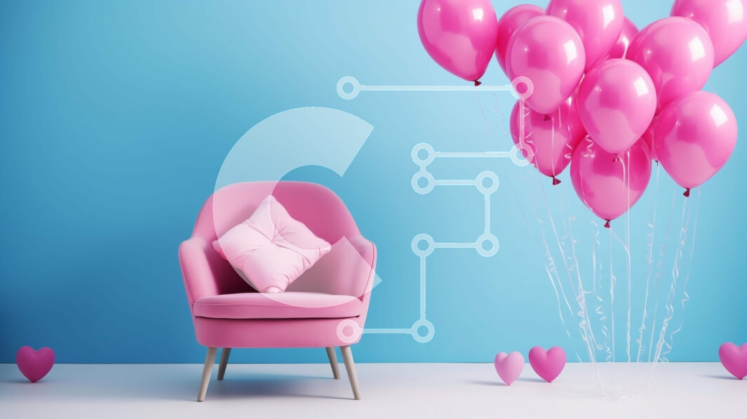 Intra Συλλεκτικό Ξύλινο Παζλ Plywood  4mm - Ροζ καρέκλα με μπαλόνια και καρδιές Σε Ξύλινο Κουτί - Διαστάσεις Puzzle: 10x10 cm – 25 κομμάτια