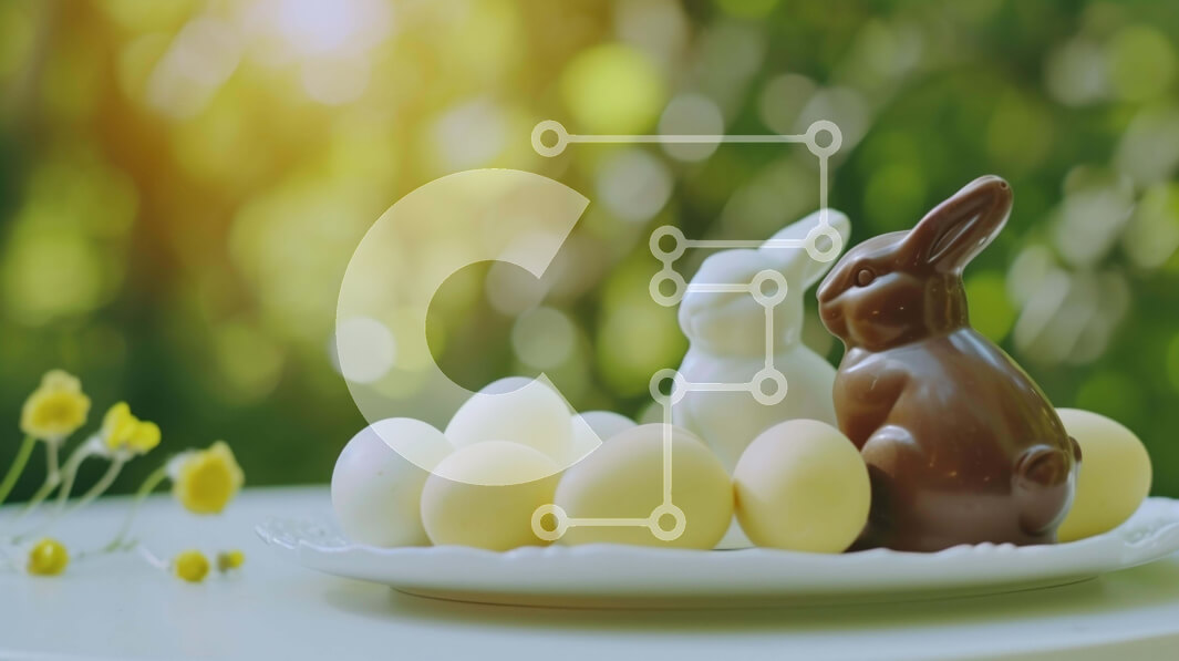 Intra Συλλεκτικό Ξύλινο Παζλ Plywood  4mm - Πασχαλινή γιορτή με σοκολατένια κουνελάκια και λευκά αυγά Σε Ξύλινο Κουτί - Διαστάσεις: 10x10 cm – 25 κομμάτια