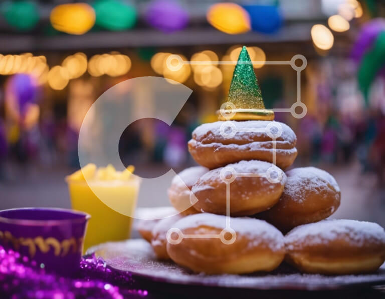 Σετ των 2 Intra Συλλεκτικό Ξύλινο Παζλ Plywood  4mm - Στοίβα ντόνατς με πράσινο καπέλο Mardi Gras Σε Ξύλινο Κουτί - Διαστάσεις: 10x10 cm – 25 κομμάτια