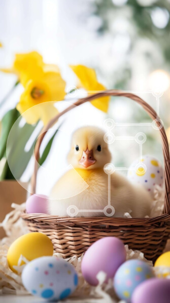 Intra Συλλεκτικό Ξύλινο Παζλ Plywood  4mm - Πασχαλινή πάπια στο καλάθι με αυγά και λουλούδια Σε Ξύλινο Κουτί - Διαστάσεις: 10x10 cm – 25 κομμάτια