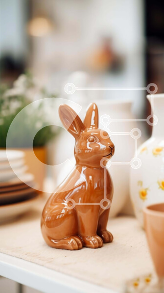 Intra Συλλεκτικό Ξύλινο Παζλ Plywood  4mm - Καφέ ειδώλιο λαγουδάκι σε τραπεζαρία με πιάτα και φλιτζάνια Σε Ξύλινο Κουτί - Διαστάσεις: 10x10 cm – 25 κομμάτια