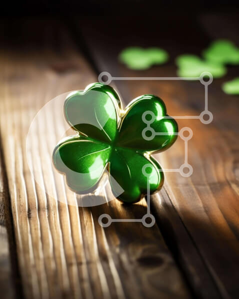 Intra Συλλεκτικό Ξύλινο Παζλ Plywood  4mm - Τετράφυλλο τριφύλλι ημέρας του Αγίου Πατρικίου σε ξύλινο τραπέζι Σε Ξύλινο Κουτί - Διαστάσεις: 10x10 cm – 25 κομμάτια