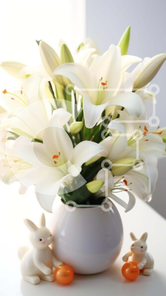 Intra Συλλεκτικό Ξύλινο Παζλ Plywood  4mm - Λευκό βάζο με λουλούδια και κουνέλια Σε Ξύλινο Κουτί - Διαστάσεις Puzzle: 10x10 cm – 25 κομμάτια