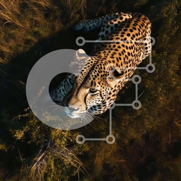 Intra Συλλεκτικό Ξύλινο Παζλ Plywood  4mm - Εναέρια άποψη της λεοπάρδαλης που βρίσκεται στο γρασίδι Σε Ξύλινο Κουτί - Διαστάσεις: 10x10 cm – 25 κομμάτια