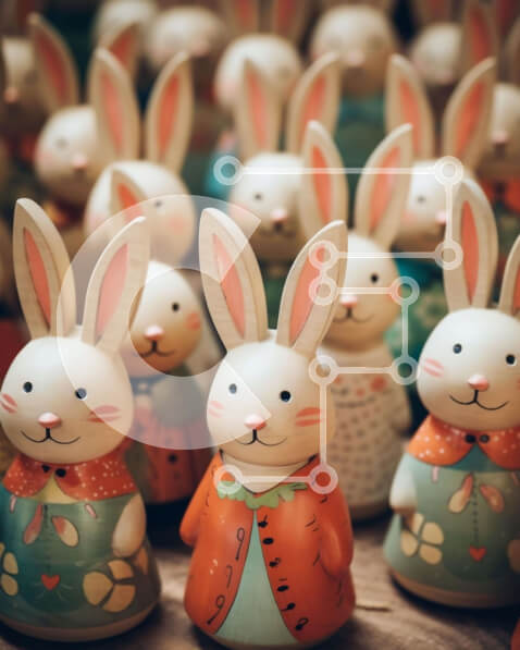 Intra Συλλεκτικό Ξύλινο Παζλ Plywood  4mm - Κεραμικά ειδώλια λαγουδάκι με θέμα το Πάσχα Σε Ξύλινο Κουτί - Διαστάσεις Puzzle: 10x10 cm – 25 κομμάτια