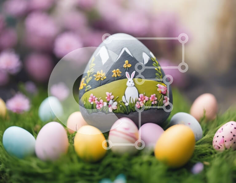 Intra Συλλεκτικό Ξύλινο Παζλ Plywood  4mm - Πασχαλινό αυγό με ζωγραφισμένο λαγουδάκι σε πολύχρωμα αυγά στο γρασίδι Σε Ξύλινο Κουτί - Διαστάσεις: 10x10 cm – 25 κομμάτια