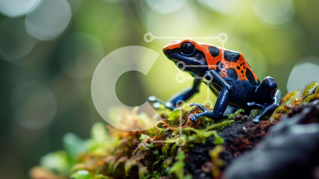 Σετ των 2 Intra Συλλεκτικό Ξύλινο Παζλ Plywood  4mm - Κόκκινος και μαύρος βάτραχος στο βράχο Mossy Σε Ξύλινο Κουτί - Διαστάσεις: 10x10 cm – 25 κομμάτια