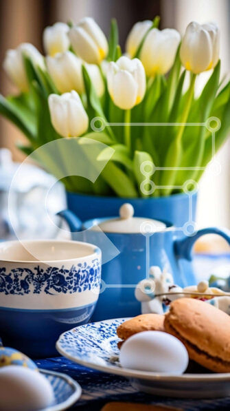 Intra Συλλεκτικό Ξύλινο Παζλ Plywood  4mm - Τραπέζι με τουλίπες και μπισκότα με θέμα το Πάσχα Σε Ξύλινο Κουτί - Διαστάσεις: 10x10 cm – 25 κομμάτια