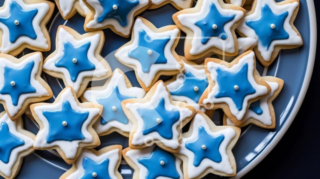 Σετ των 2 Intra Συλλεκτικό Ξύλινο Παζλ Plywood  4mm - Μπισκότα σε σχήμα μπλε και λευκού αστεριού σε ένα πιάτο Σε Ξύλινο Κουτί - Διαστάσεις: 10x10 cm – 25 κομμάτια