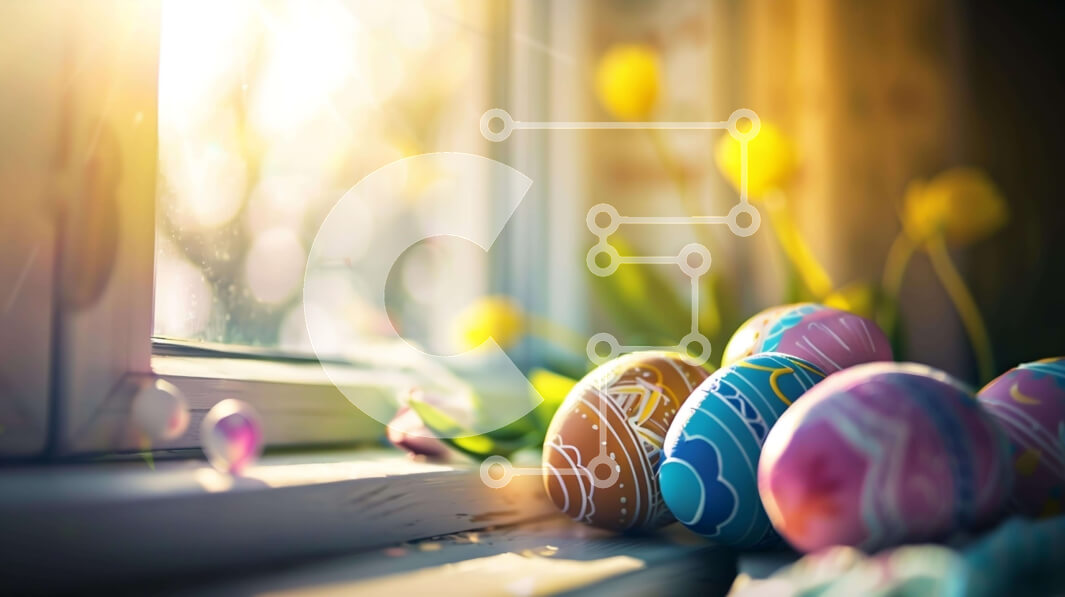 Intra Συλλεκτικό Ξύλινο Παζλ Plywood  4mm - Πολύχρωμα Πασχαλινά αυγά και τουλίπες σε ένα περβάζι παραθύρου Σε Ξύλινο Κουτί - Διαστάσεις: 10x10 cm – 25 κομμάτια