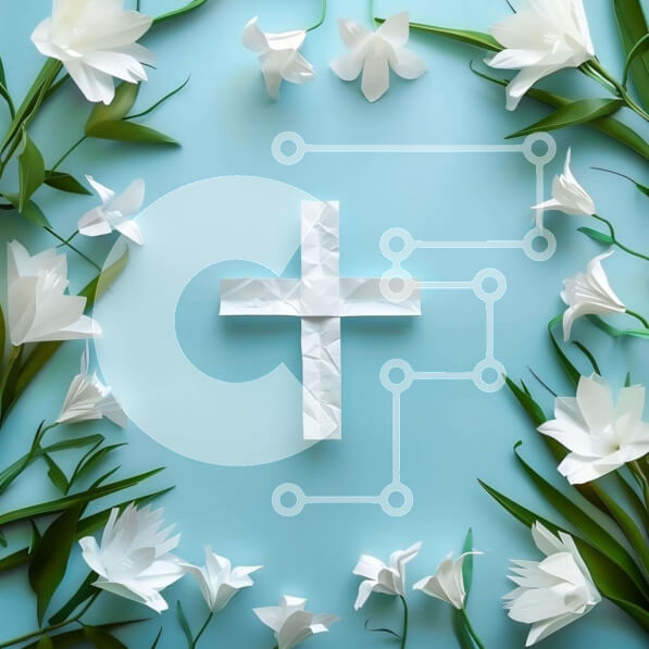 Intra Συλλεκτικό Ξύλινο Παζλ Plywood  4mm - Θρησκευτικός σταυρός και λευκές τουλίπες σε μπλε φόντο Σε Ξύλινο Κουτί - Διαστάσεις Puzzle: 10x10 cm – 25 κομμάτια