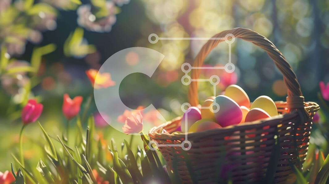 Intra Συλλεκτικό Ξύλινο Παζλ Plywood  4mm - Πολύχρωμα Πασχαλινά αυγά σε ένα καλάθι λουλουδιών Σε Ξύλινο Κουτί - Διαστάσεις: 10x10 cm – 25 κομμάτια