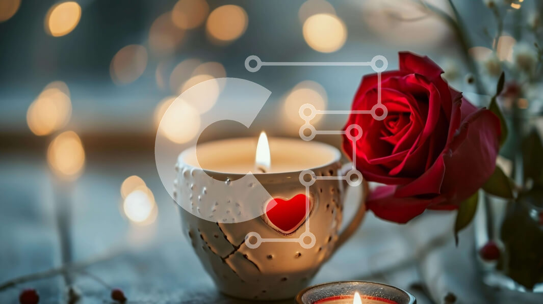 Intra Συλλεκτικό Ξύλινο Παζλ Plywood  4mm - Ρομαντικό κόκκινο τριαντάφυλλο με καρδιές και κεριά Σε Ξύλινο Κουτί - Διαστάσεις Puzzle: 10x10 cm – 25 κομμάτια