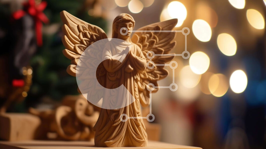 Intra Συλλεκτικό Ξύλινο Παζλ Plywood  4mm - Ξύλινο άγαλμα αγγέλου με φώτα και διακοσμητικά Σε Ξύλινο Κουτί - Διαστάσεις Puzzle: 10x10 cm – 25 κομμάτια