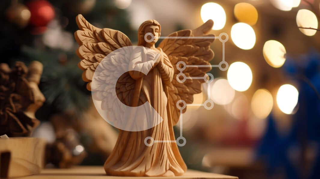 Intra Συλλεκτικό Ξύλινο Παζλ Plywood  4mm - Ξύλινο άγαλμα αγγέλου με φώτα και διακοσμητικά Σε Ξύλινο Κουτί - Διαστάσεις Puzzle: 10x10 cm – 25 κομμάτια