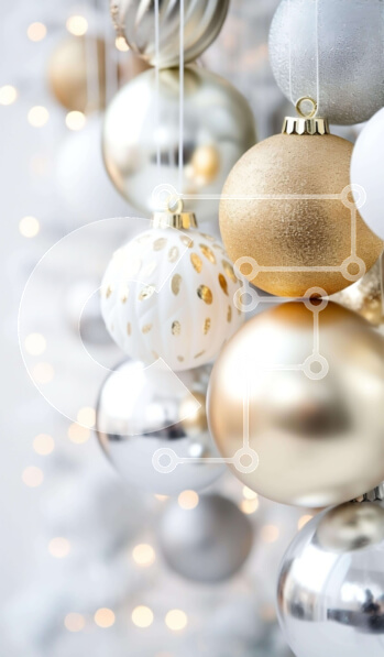 Intra Συλλεκτικό Ξύλινο Παζλ Plywood  4mm - Χρυσά και ασημένια στολίδια που κρέμονται σε λευκό φόντο Σε Ξύλινο Κουτί - Διαστάσεις: 10x10 cm – 25 κομμάτια