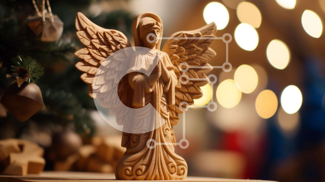 Intra Συλλεκτικό Ξύλινο Παζλ Plywood  4mm - Ξύλινο ειδώλιο αγγέλου στο διακοσμημένο χριστουγεννιάτικο δέντρο Σε Ξύλινο Κουτί - Διαστάσεις: 10x10 cm – 25 κομμάτια