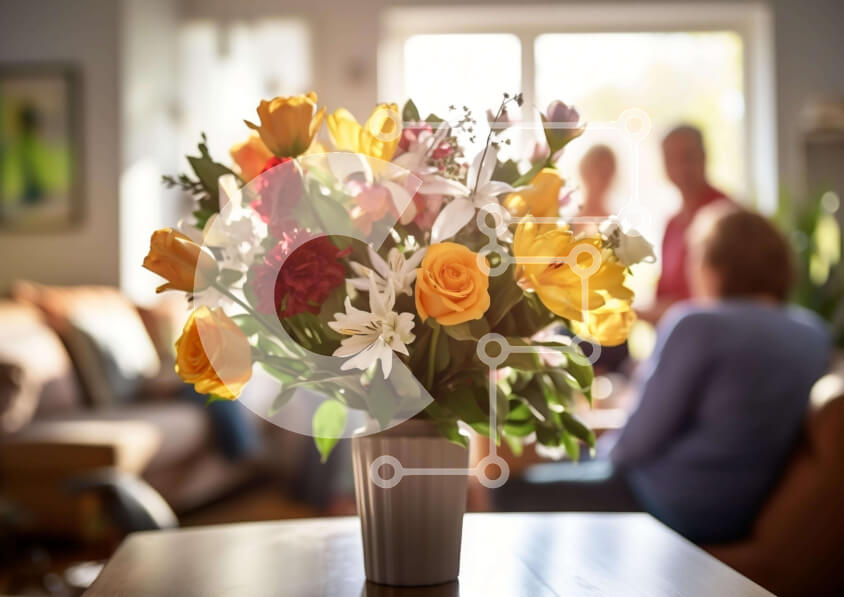 Intra Συλλεκτικό Ξύλινο Παζλ Plywood  4mm - Πολύχρωμα λουλούδια σε βάζο σε τραπέζι σαλονιού Σε Ξύλινο Κουτί - Διαστάσεις: 10x10 cm – 25 κομμάτια